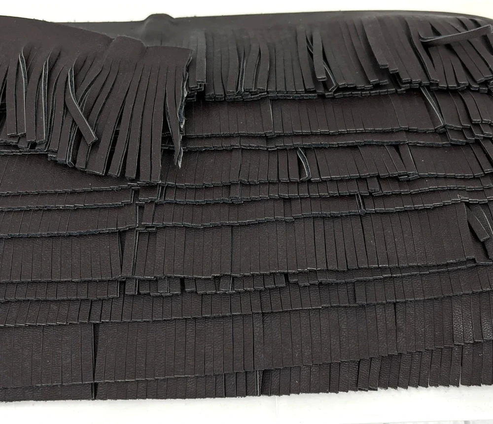 Faux Leather Fringe Trim Chocolate Brown 2.5 Inched wide 12 Yards